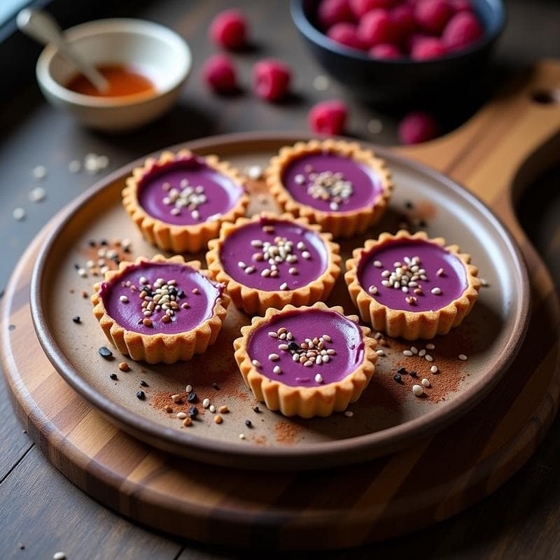 Tartaleta de Batata Morada y Tahini: Postre Sin Horno Vegano con Crunch de Sésamo