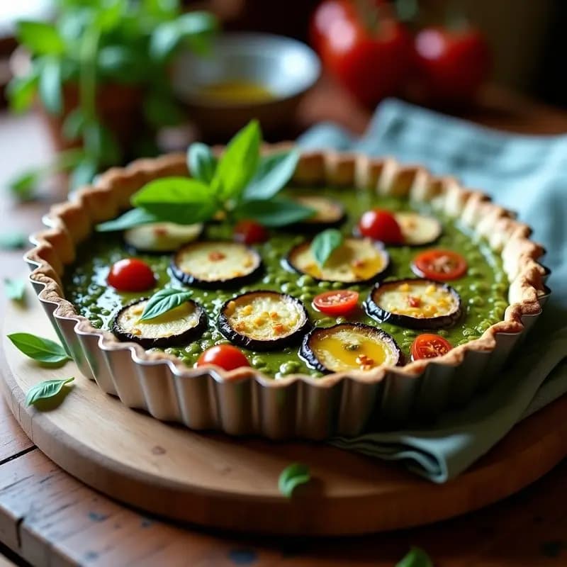 Tartaleta de Berenjena Asada y Pesto de Rúcula: Receta Italiana Vegana Sin Masa Tradicional
