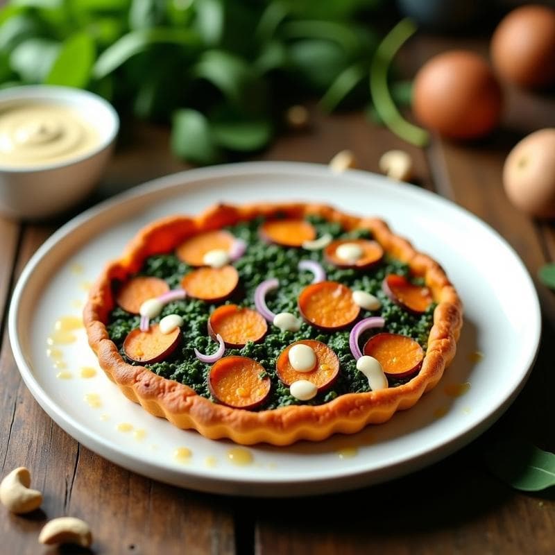Tartaleta de Boniato y Espinacas con Salsa de Anacardos: Receta Vegana en Airfryer