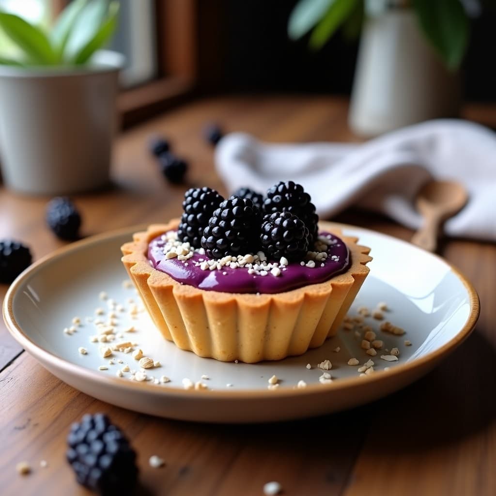 Tartaleta de Base de Cacahuete con Crema de Zarzamora y Chía: Postre Sin Azúcar en 10 Minutos