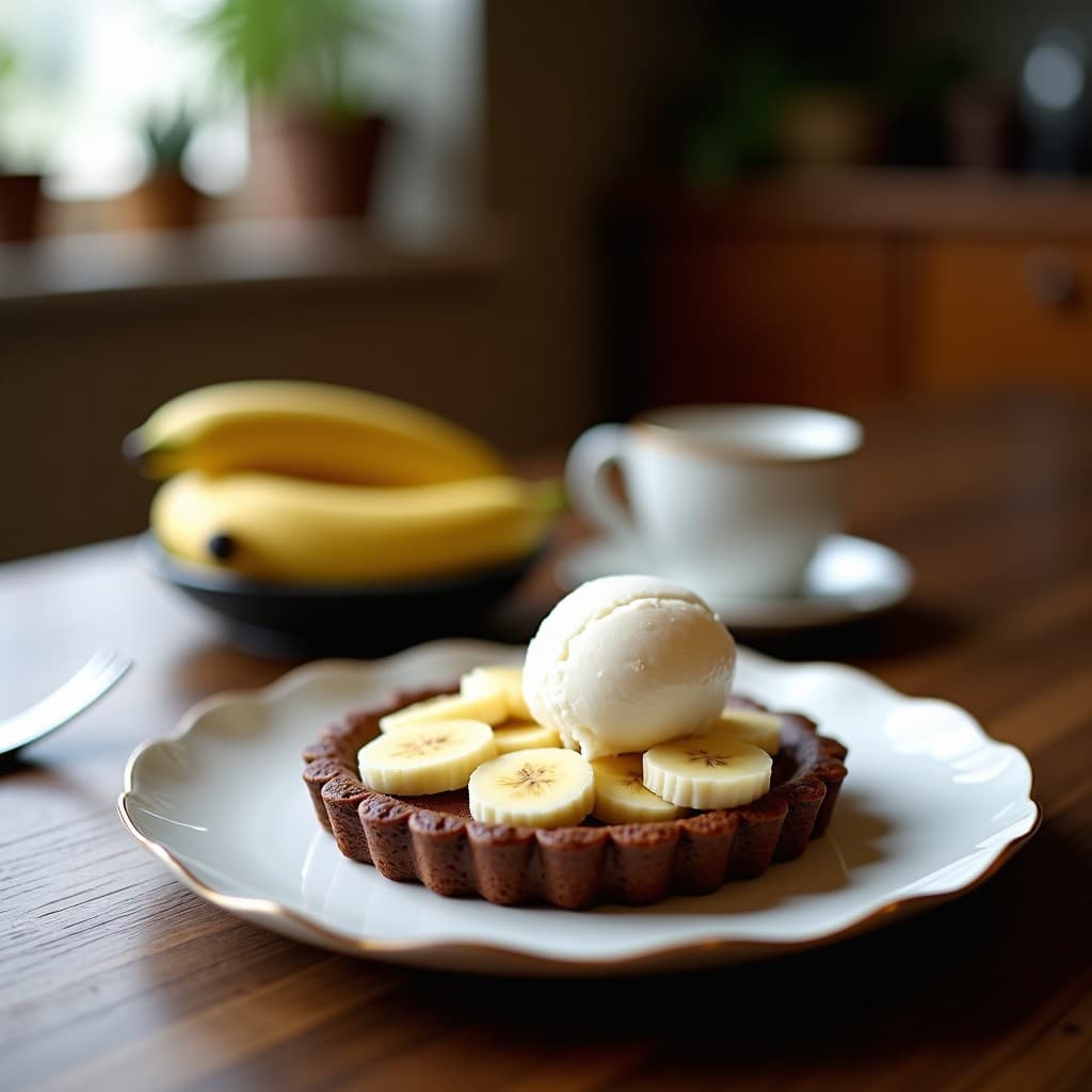 Tartaleta de Cacao y Harina de Plátano: Postre Sin Gluten con Helado de Coco