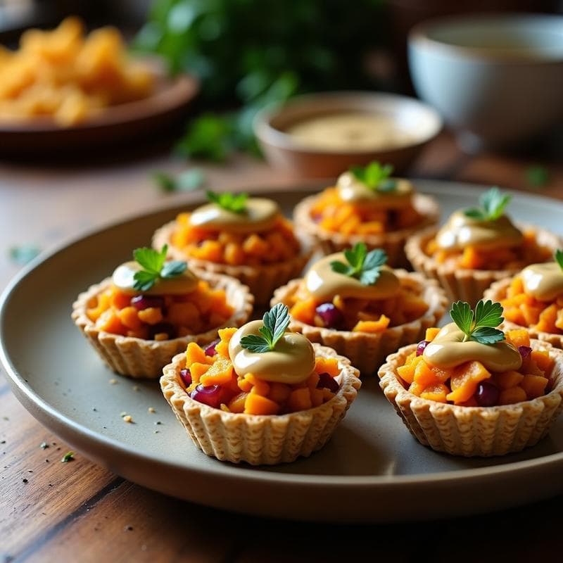 Tartaleta de Camote Amarillo y Ceuta con Salsa de Tahini: Aperitivo Marroquí en 15 Minutos