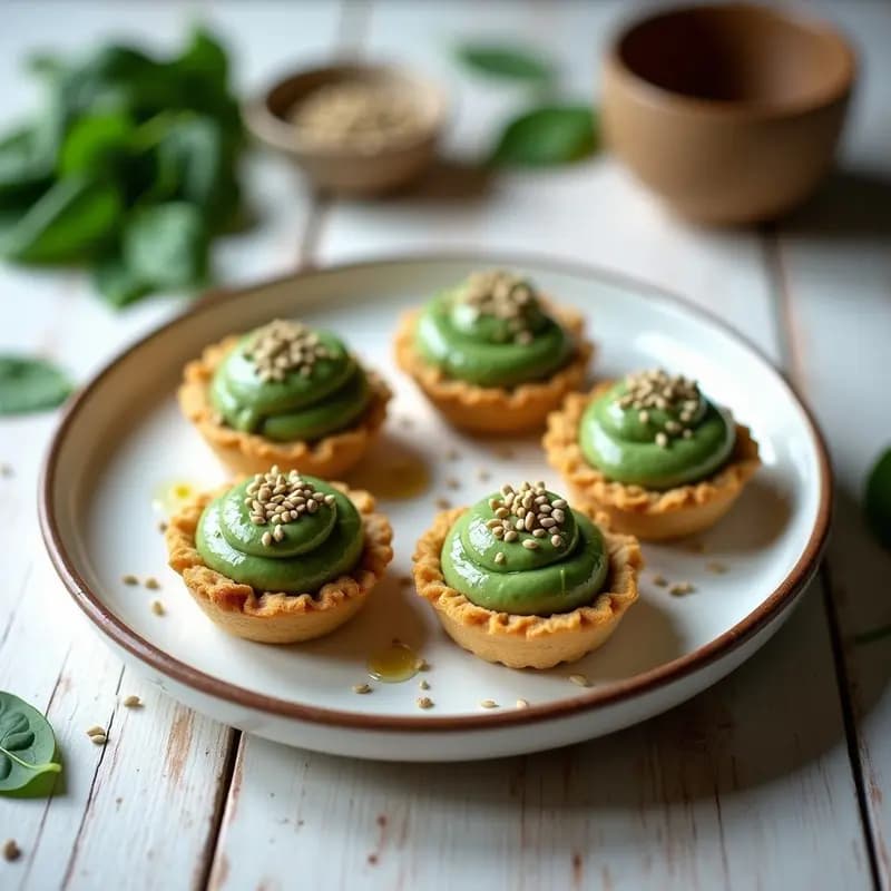 Tartaleta de Base de Semillas de Cáñamo con Crema de Espinacas y Queso Vegano: Aperitivo Keto y Sin Gluten