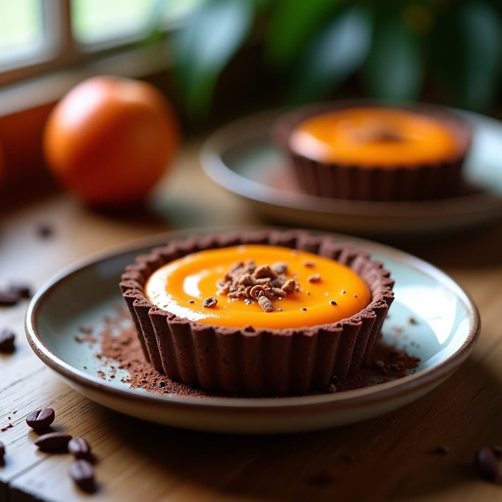 Tartaleta de Caoba y Cacao con Crema de Tamarillo: Postre Amazónico Vegano Sin Horno