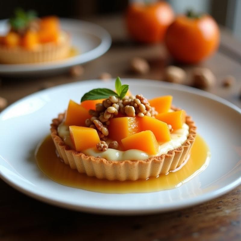 Tartaleta de Caqui y Queso de Cabra con Reducción de Oporto: Postre Portugués Sin Horno en 20 Minutos