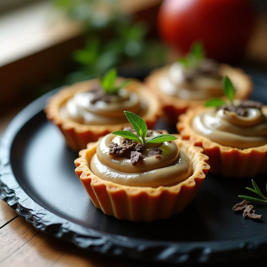 Tartaleta de Base de Castañas con Crema de Champiñones y Trufa: Aperitivo Francés Vegano