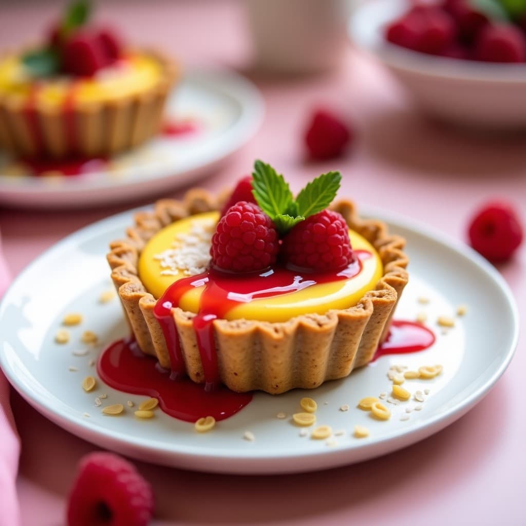 Tartaleta de Chía y Mango con Coulis de Frambuesa: Postre Vegano Sin Horno en 20 Minutos