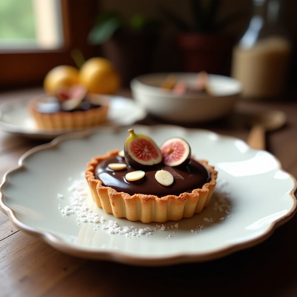 Tartaleta de Chocolate 85% y Puré de Higos: Postre Sin Azúcar con Crujiente de Almendras