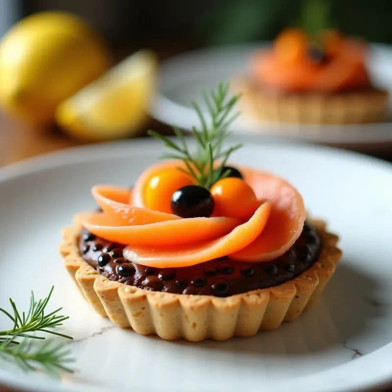 Tartaleta de Chocolate y Aceitunas Negras con Salmón Ahumado: Entrante Gourmet Salado-Dulce