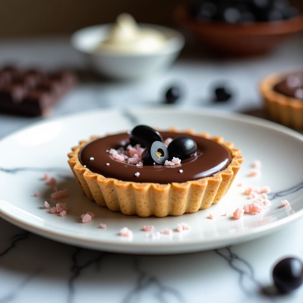 Tartaleta de Chocolate y Aceitunas Negras con Sal de Himalaya: Postre Dulce-Salado Sin Horno