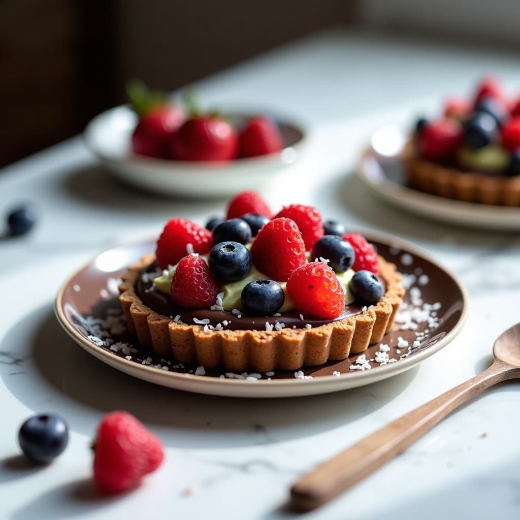 Tartaleta de Chocolate y Aguacate con Frutos Rojos: Postre Crudivegano Sin Horno
