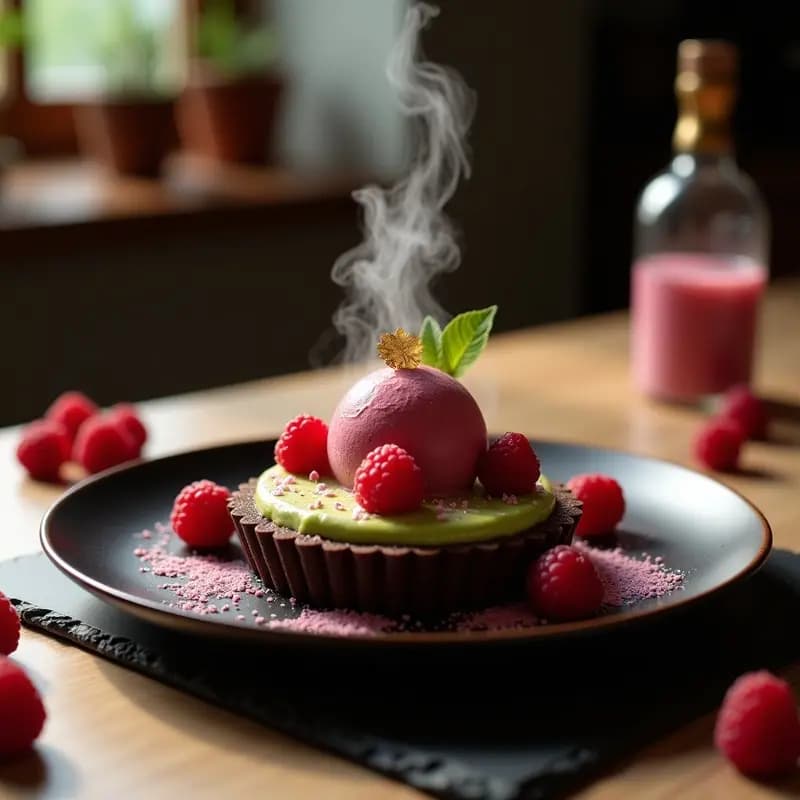 Tartaleta de Chocolate y Aguacate con Helado de Nitrógeno de Frambuesa: Postre Molecular