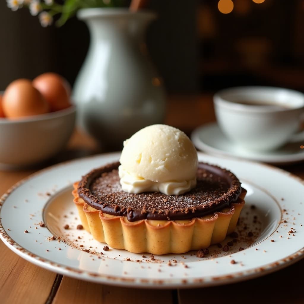 Tartaleta de Chocolate y Almendras con Helado de Café: Postre Francés Sin Harina