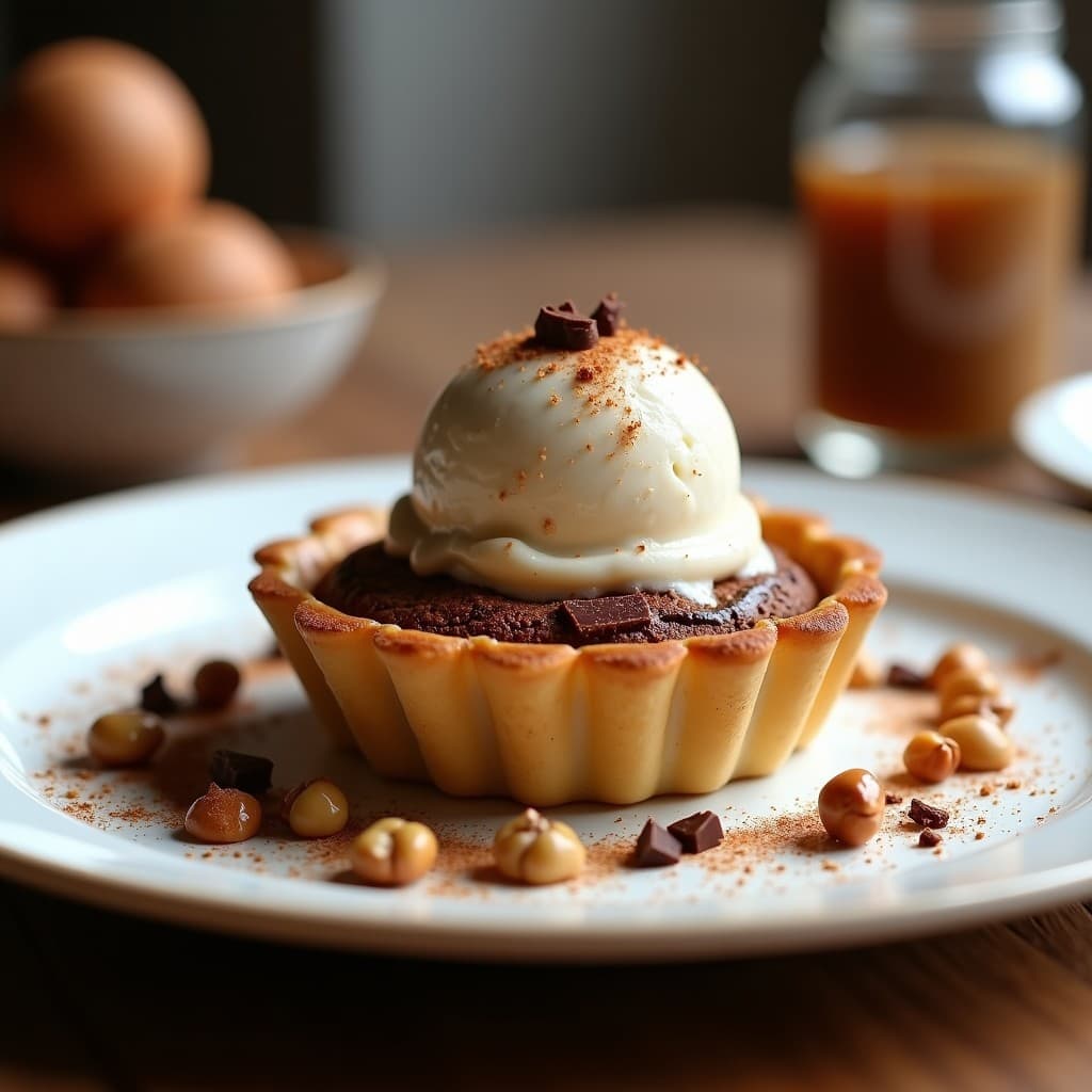 Tartaleta de Chocolate y avellanas con Helado de Té Chai: Postre Italiano Sin Gluten