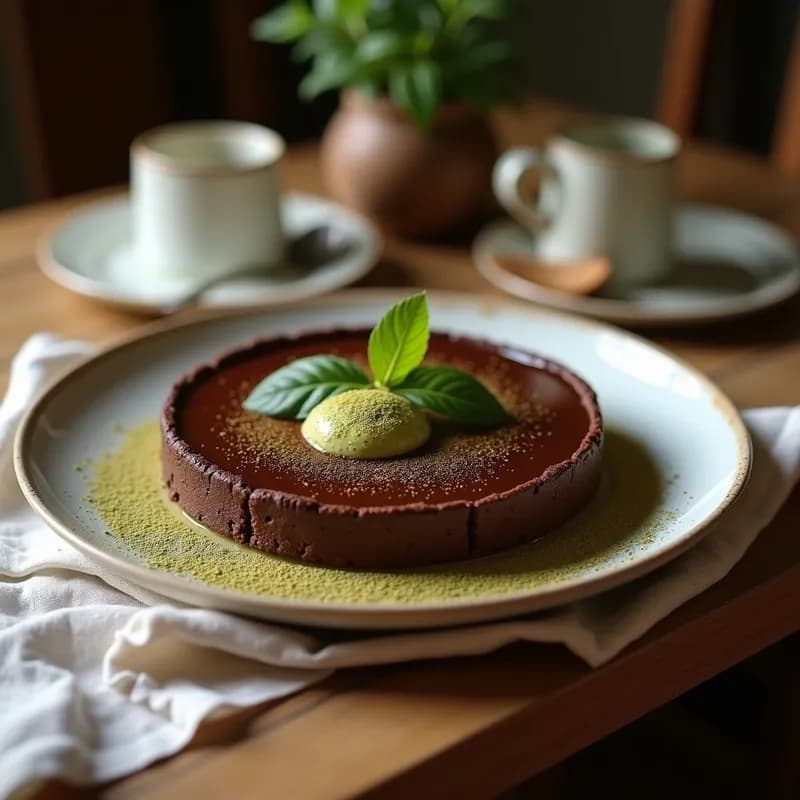 Tartaleta de Chocolate y Matcha: Postre Sin Horno con Base Crujiente