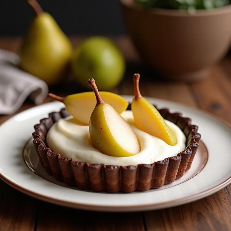 Tartaleta de Chocolate y Pera con Crema de Coco: Postre Sin Horno y Sin Lácteos