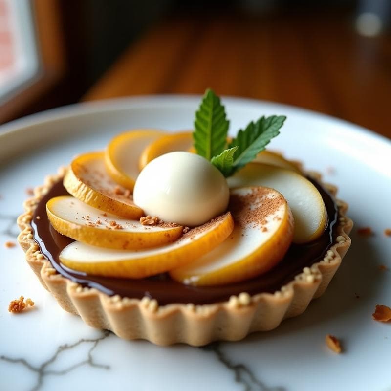 Tartaleta de Chocolate y Pera con Mascarpone Vegano: Postre Elegante Sin Horno