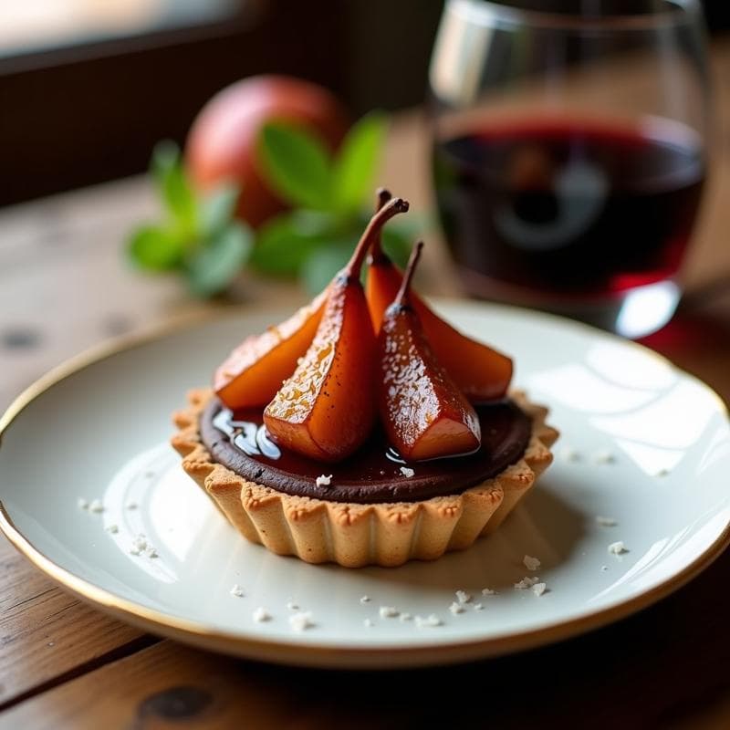 Tartaleta de Chocolate y Pera al Vino Tinto: Postre Francés Sin Horno en 20 Minutos
