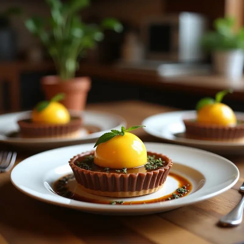 Tartaleta de Chocolate y Salvia con Helado de Mango: Postre Italiano con Contraste de Sabores