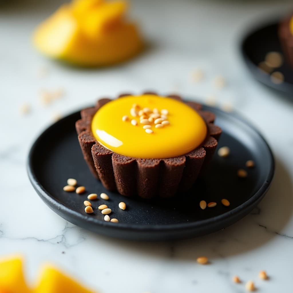 Tartaleta de Chocolate y Wasabi con Relleno de Mango: Postre Japonés Sin Azúcar en 15 Minutos