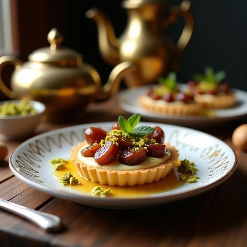 Tartaleta de Dátiles y Queso de Cabra: Postre Árabe Sin Horno con Toque de Miel y Pistacho