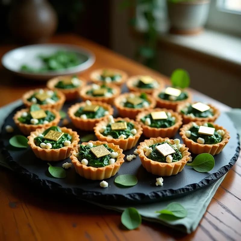 Tartaletas de Espinaca y Feta con Hoja de Oro: Receta Gourmet en 25 Minutos