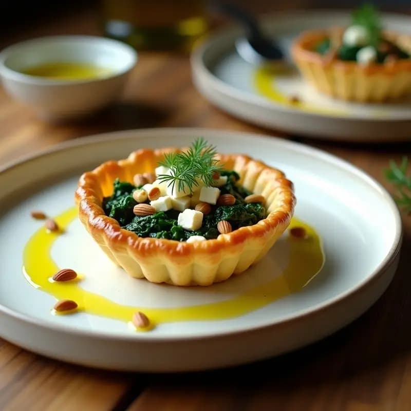 Tartaleta de Espinaca y Feta con Hojaldre de Aceite de Oliva: Entrante Griego Keto