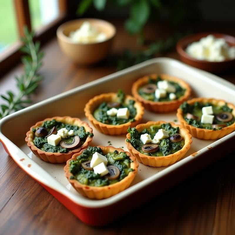 Tartaletas de Espinaca, Feta y Hongos: Receta en Horno Fácil y Elegante