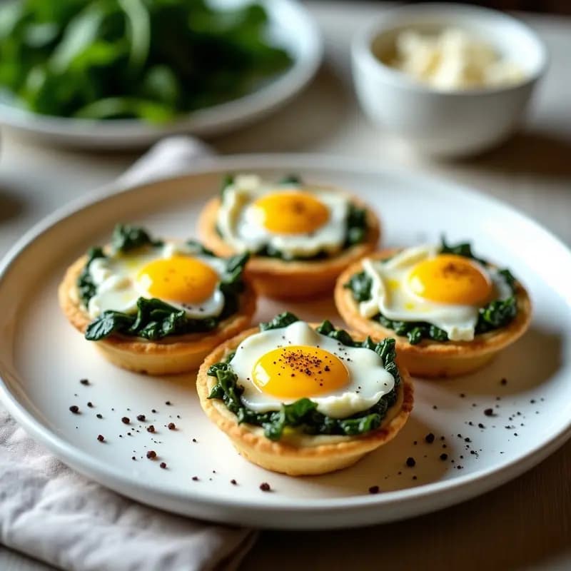 Tartaletas de Espinacas y Feta con Huevo al Cocotte: Receta Gourmet en 30 Minutos
