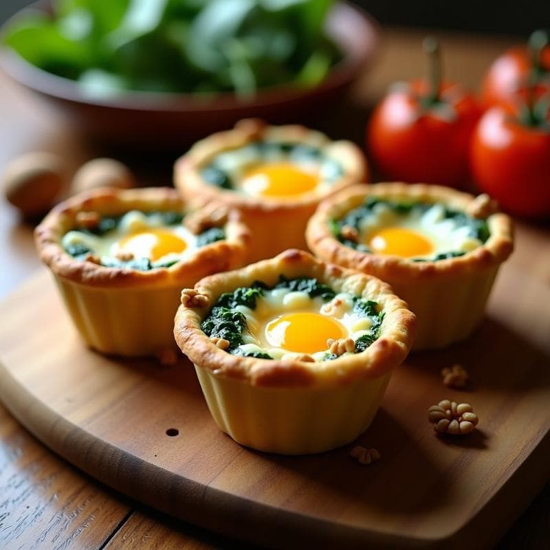 Tartaletas de Espinaca y Queso Feta con Huevo: Receta Rápida al Horno en 25 Minutos