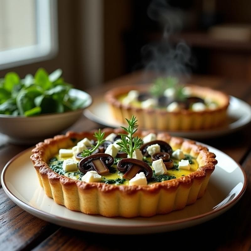 Tartaleta de Espinacas y Queso de Cabra con Hongos Salteados: Receta Elegante en 30 Minutos