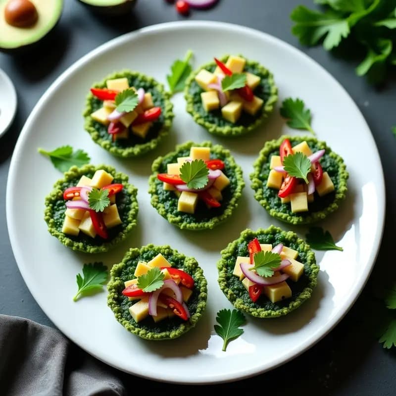 Tartaleta de Base de Espinacas con Relleno de Ceviche de Champiñones: Receta Crudivegana