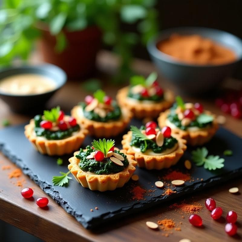 Tartaleta de Garbanzo y Espinaca con Salsa de Tahini y Granada: Aperitivo Árabe Keto Sin Horno