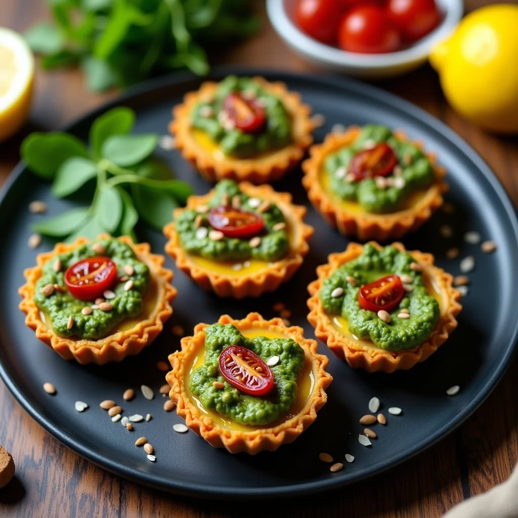 Tartaleta de Garbanzos y Pesto de Rúcula: Postre Salado Vegano en 20 Minutos
