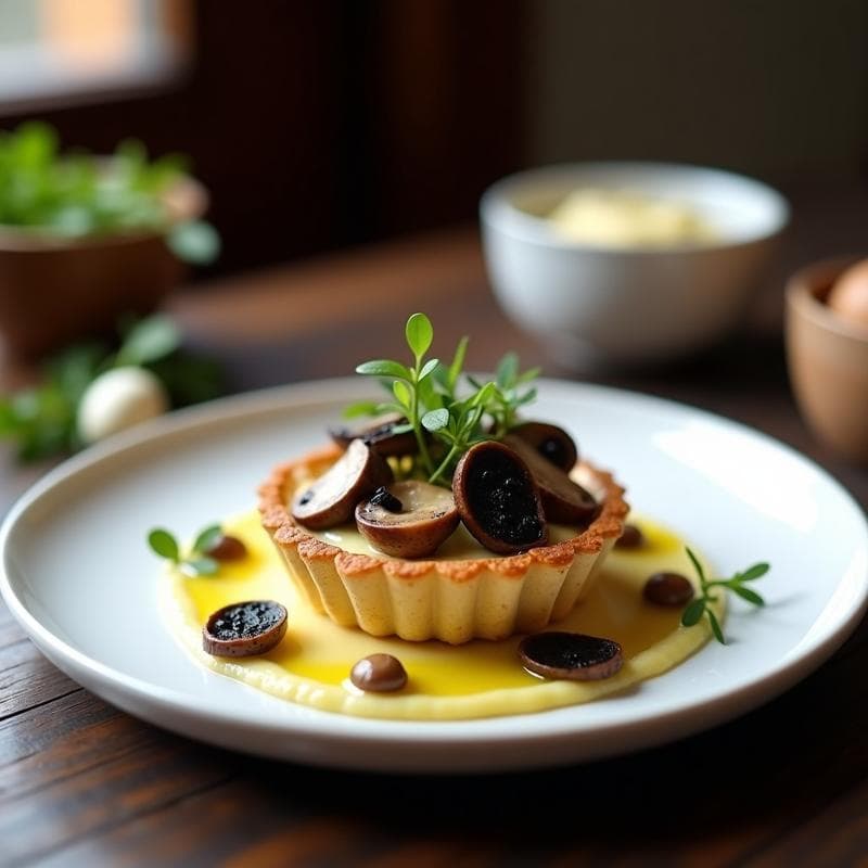 Tartaleta de Hongos Shiitake y Trufa con Puré de Coliflor: Receta Gourmet Sin Gluten