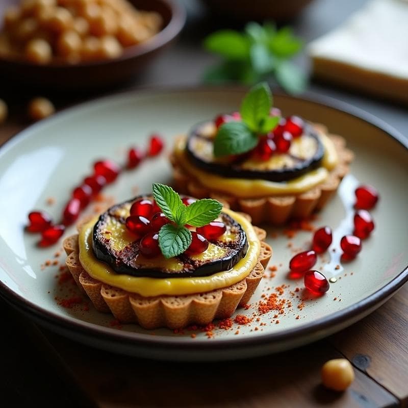 Tartaleta Salada de Hummus y Berenjena Asada con Granada: Receta Vegana Sin Horno