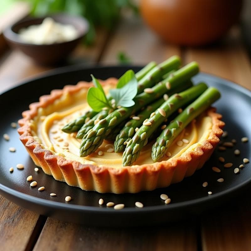 Tartaleta de Hummus y Espárragos Blancos: Receta Vegana en Airfryer con Crujiente de Semillas