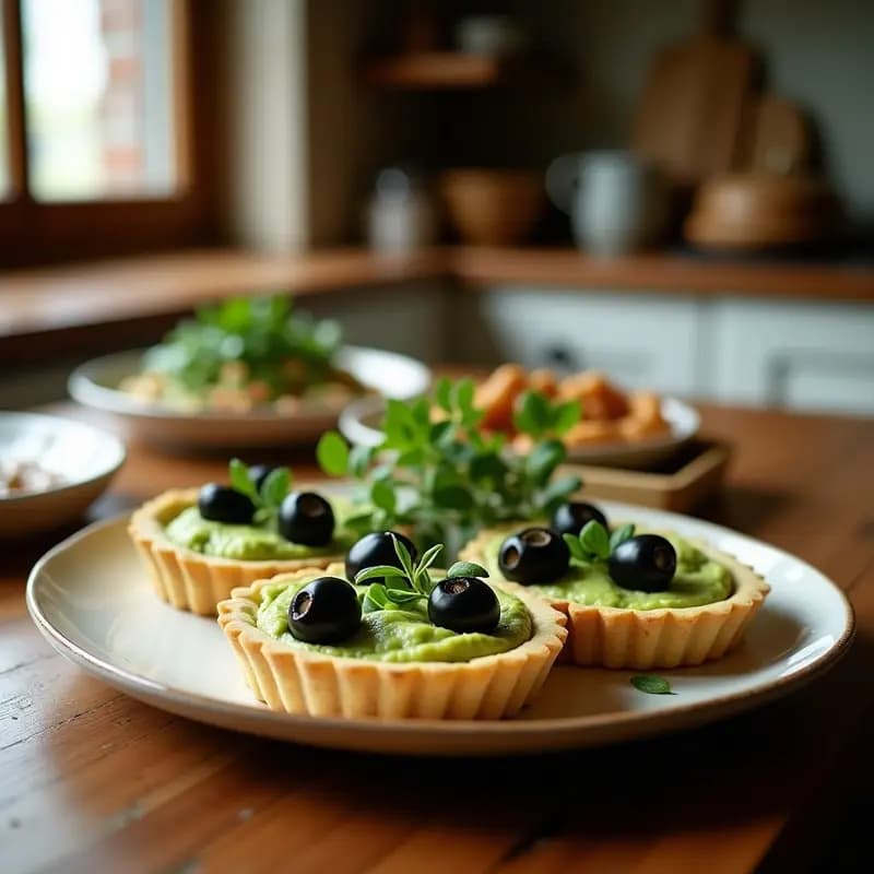 Tartaleta de Hummus de Guisantes y Aceitunas Negras: Aperitivo Mediterráneo Sin Horno