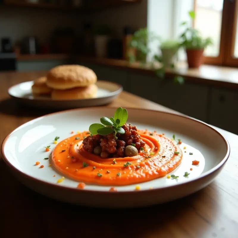 Tartaleta de Hummus de Lentejas Rojas y Crujiente de Insectos: Aperitivo Proteico y Sostenible