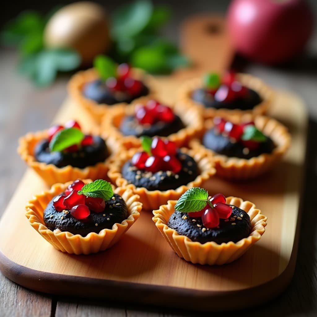Tartaleta de hummus negro y granada: Aperitivo libanés en airfryer