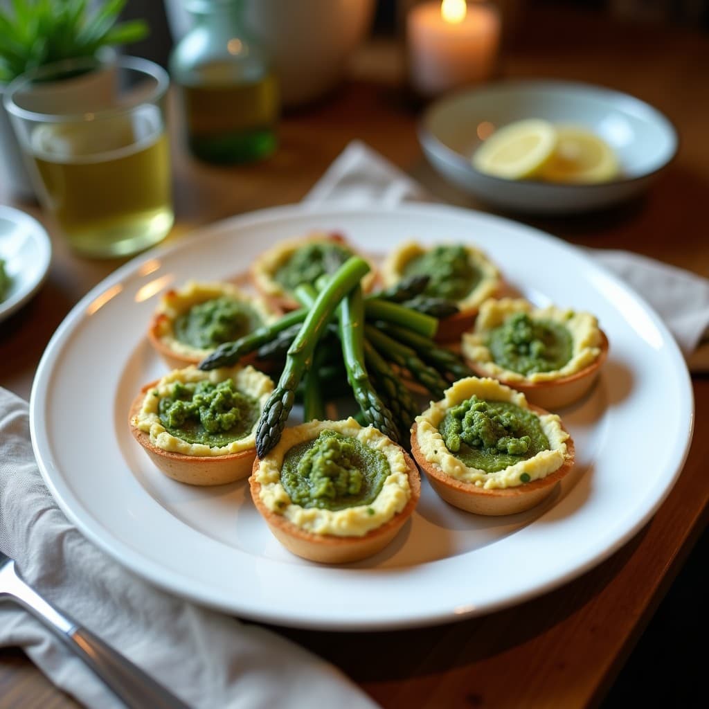 Tartaleta de Hummus y Pesto de Espárragos: Aperitivo Vegano Sin Horno con Toque Mediterráneo