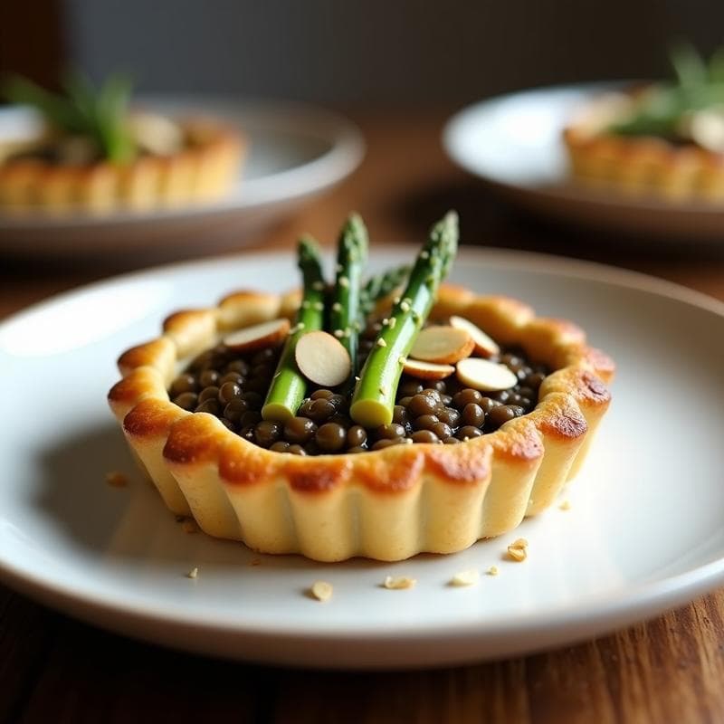 Tartaleta de Lentejas Beluga y Espárragos Blancos: Receta Vegana Gourmet en Airfryer