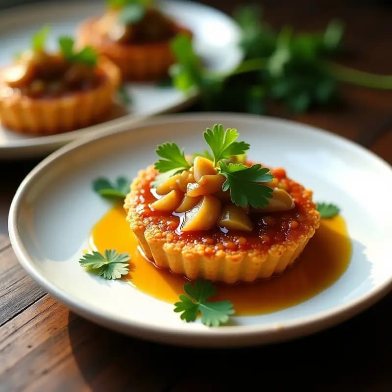 Tartaleta de Lentejas Rojas y Puerro Caramelizado con Vinagreta de Tamarindo: Receta Indiana Vegana en Airfryer
