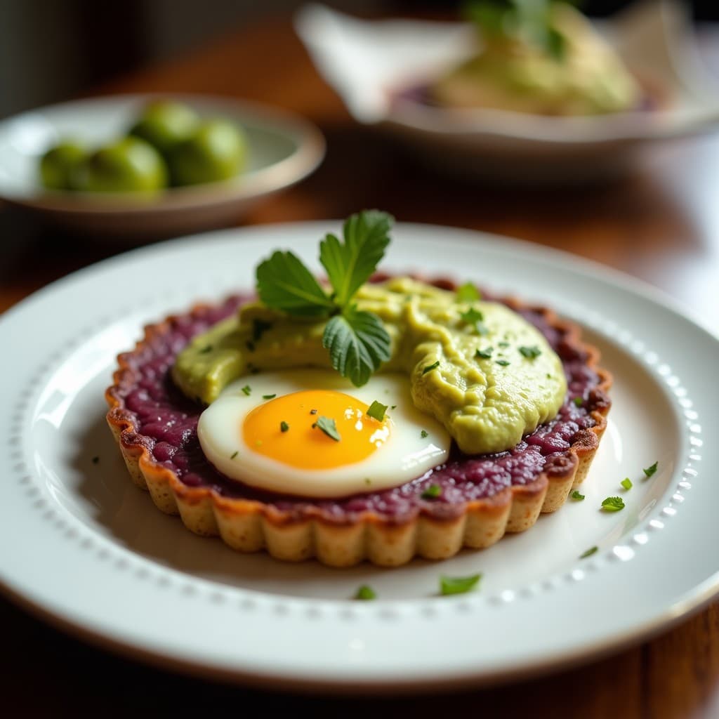 Tartaleta de Maíz Morado con Puré de Aguacate y Huevo Escabechado: Receta Peruana Sin Horno