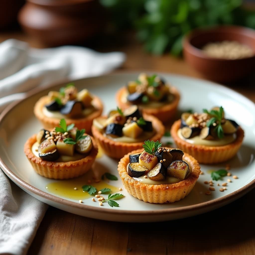 Tartaleta de masa de Lino con Relleno de Berenjena Asada y Tahini: Receta Vegana Keto sin Horno