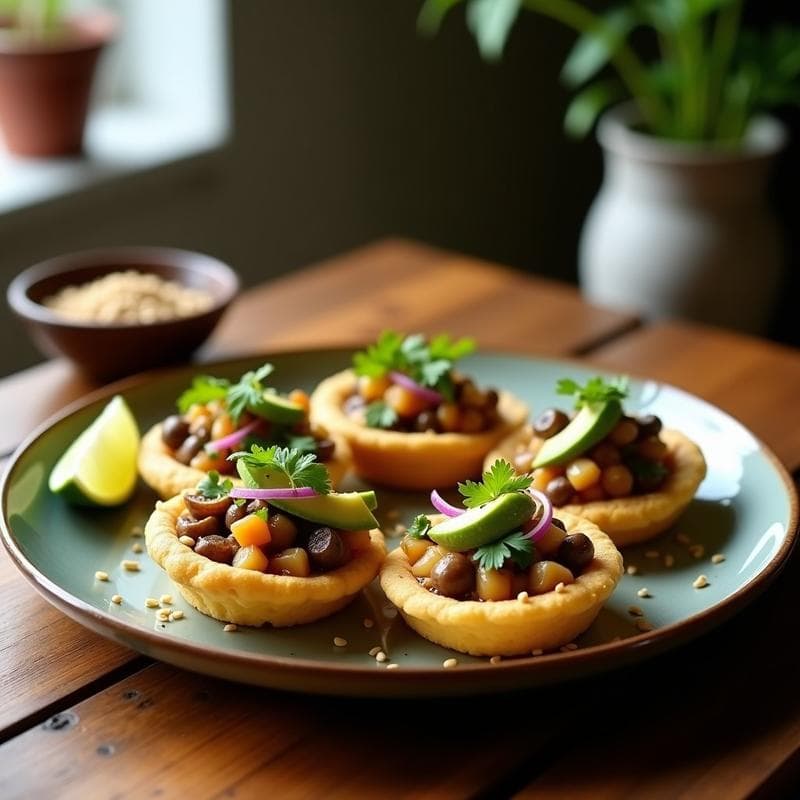 Tartaleta de Masarepa y Ceviche de Champiñones: Aperitivo Colombiano Vegano y Crujiente