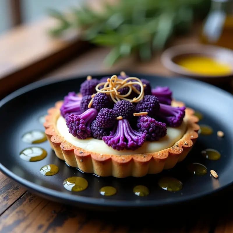 Tartaleta de Coliflor Morada y Trufa: Receta Gourmet Sin Horno en 20 Minutos