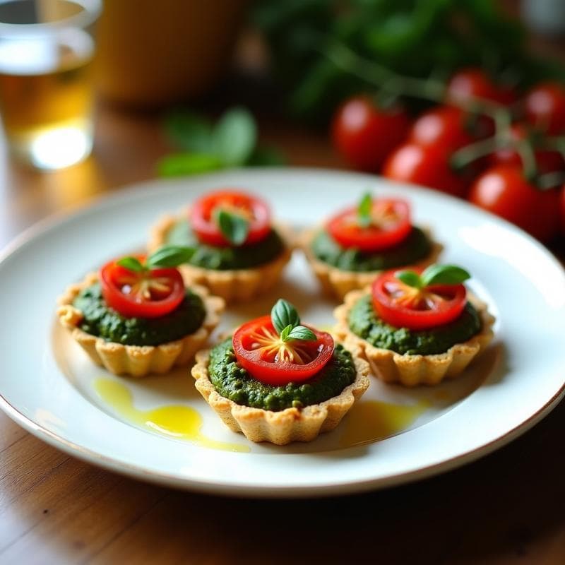 Tartaleta de Pesto de Espirulina y Tomates Secos: Aperitivo Vegano con Base de Semillas de Girasol