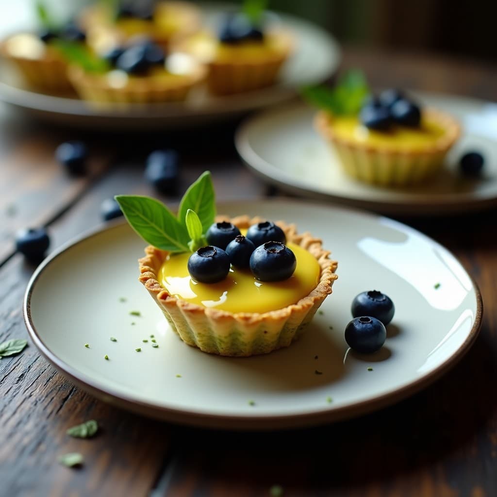 Tartaleta de Base de pistacho con Crema de Limón y Arándanos: Postre Francés Vegano