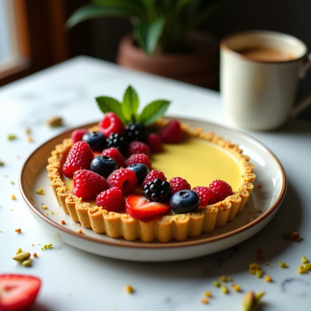 Tartaleta de Base de Pistacho con Pudín de Chía y Frutos Rojos: Postre Persa Sin Horno